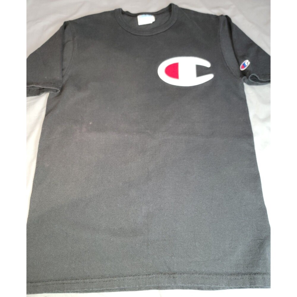 Champion Logo T Shirt Mens Medium Black Short Sleeve Graphic Tee Cotton